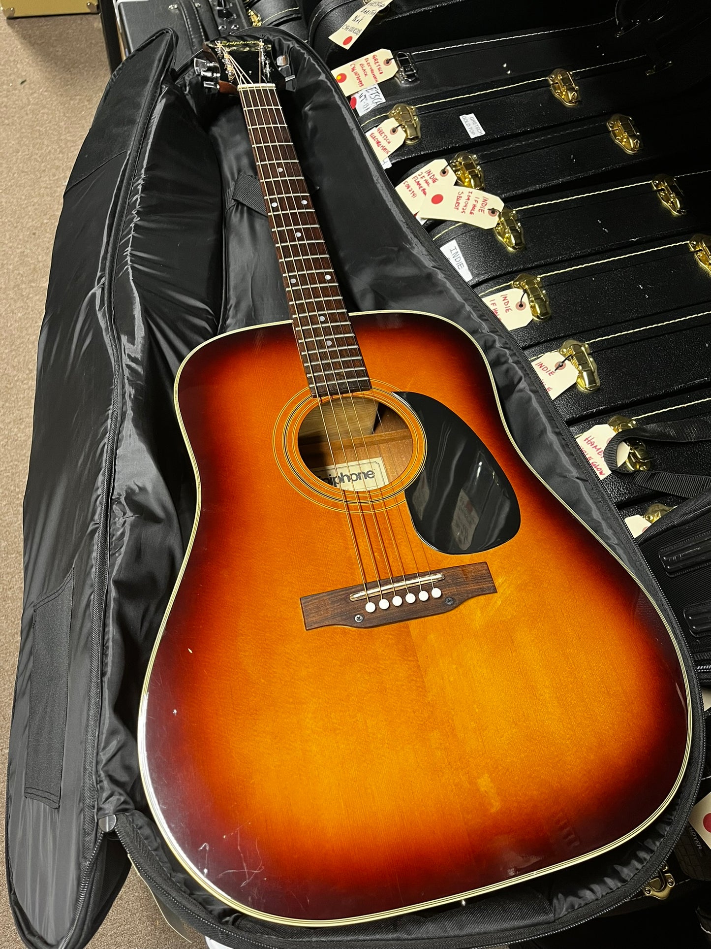Epiphone FT-145 SB Sunburst Texan Made in Japan Acoustic Guitar with case- Used Good