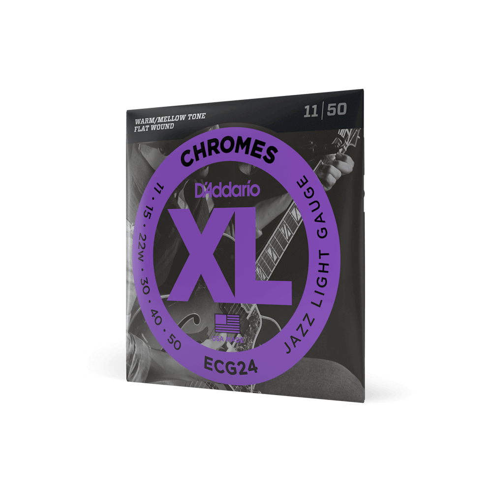 D'Addario ECG24 Chromes Jazz Light 11 through 50 Warm Mellow Flat Wound, Wound 3rd