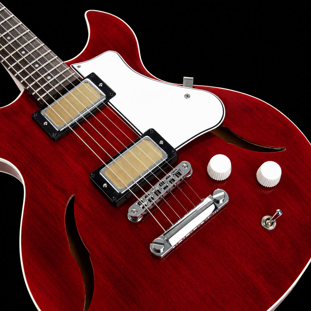 Harmony Comet Semi-Hollow Electric Guitar w/ MONO Vertigo Case – Transparent Red