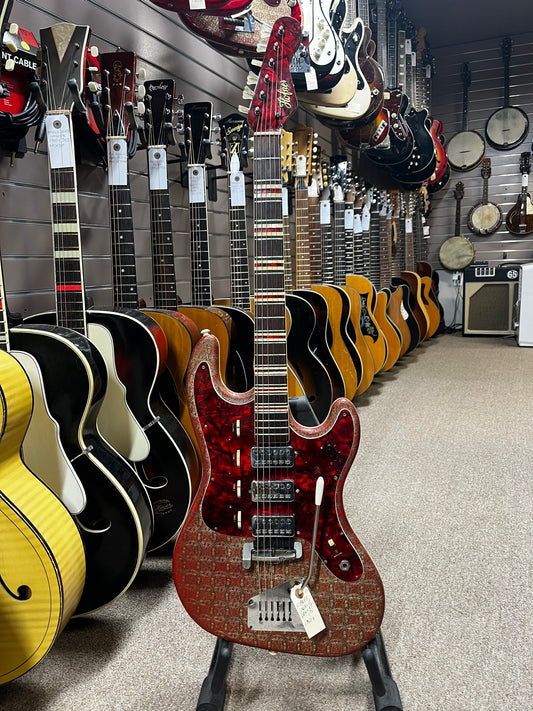 Hofner Galaxie 1960s Red Brocade-Texture Vinyl Electric Guitar