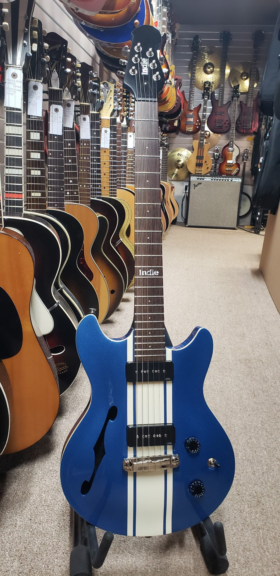 Indie Guitar Company Double Cut Metallic Blue Electric Guitar - Mint