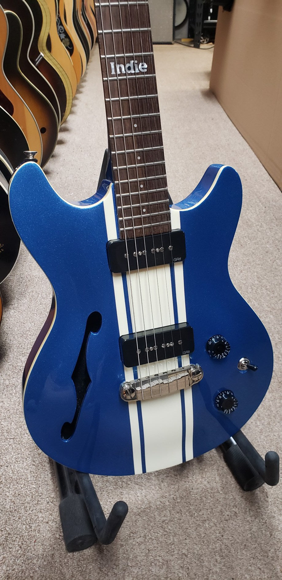 Indie Guitar Company Double Cut Metallic Blue Electric Guitar - Mint