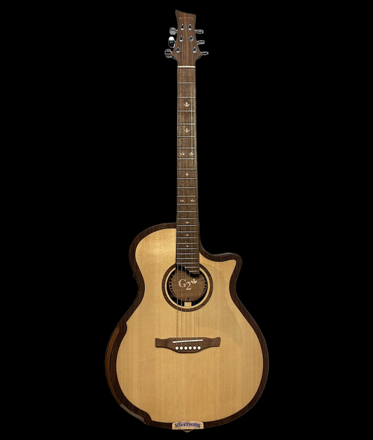 Riversong 2P GA G2 acoustic guitar on a black background