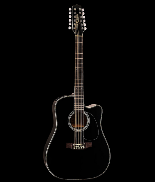 Takamine EF381DX 12-string Dreadnought Acoustic Electric Guitar, Black