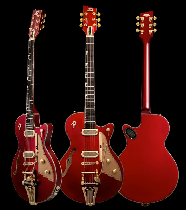 Duesenberg Starplayer TV Phonic guitar with Custom Line case - Balboa Pearl Red